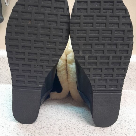 Koolaburra La Volta Deluxe Black Leather Pre Ugg Wedge Bootie Size 7 Shearling - Picture 7 of 9